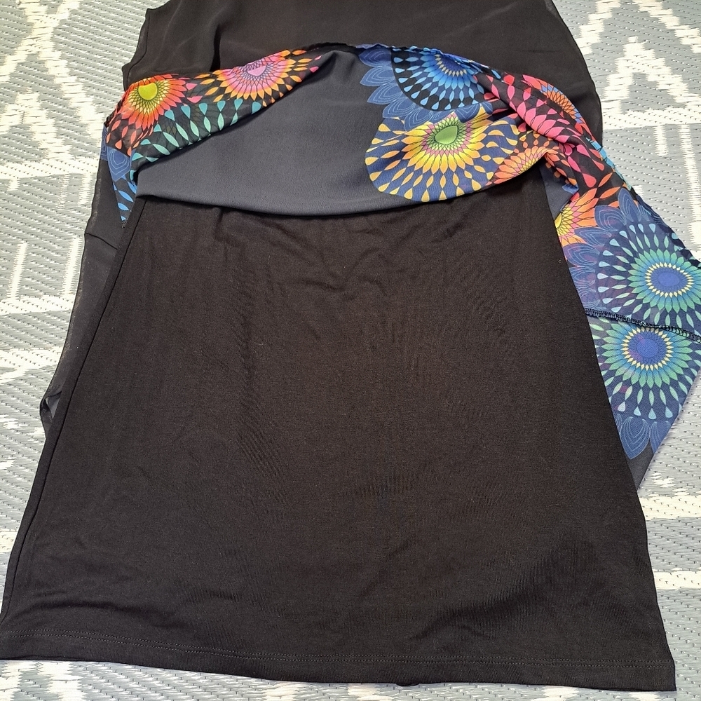 Desigual Black High-Low Dress with Multicolor Sunburst Print - Picture 8 of 10